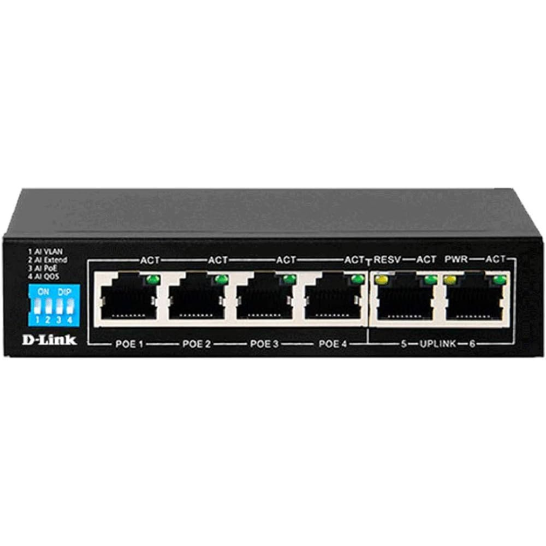 D-link 250m 6-port 1000mbps Switch With 4 Poe Ports And 2 Uplink Ports- Dgs-f1006pe