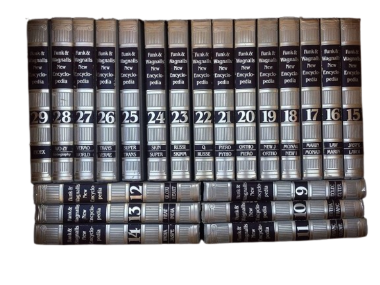 Funk & Wagnalls New Encyclopedia (29 Volumes) and The Standard Desk Dictionary (3 Volumes)