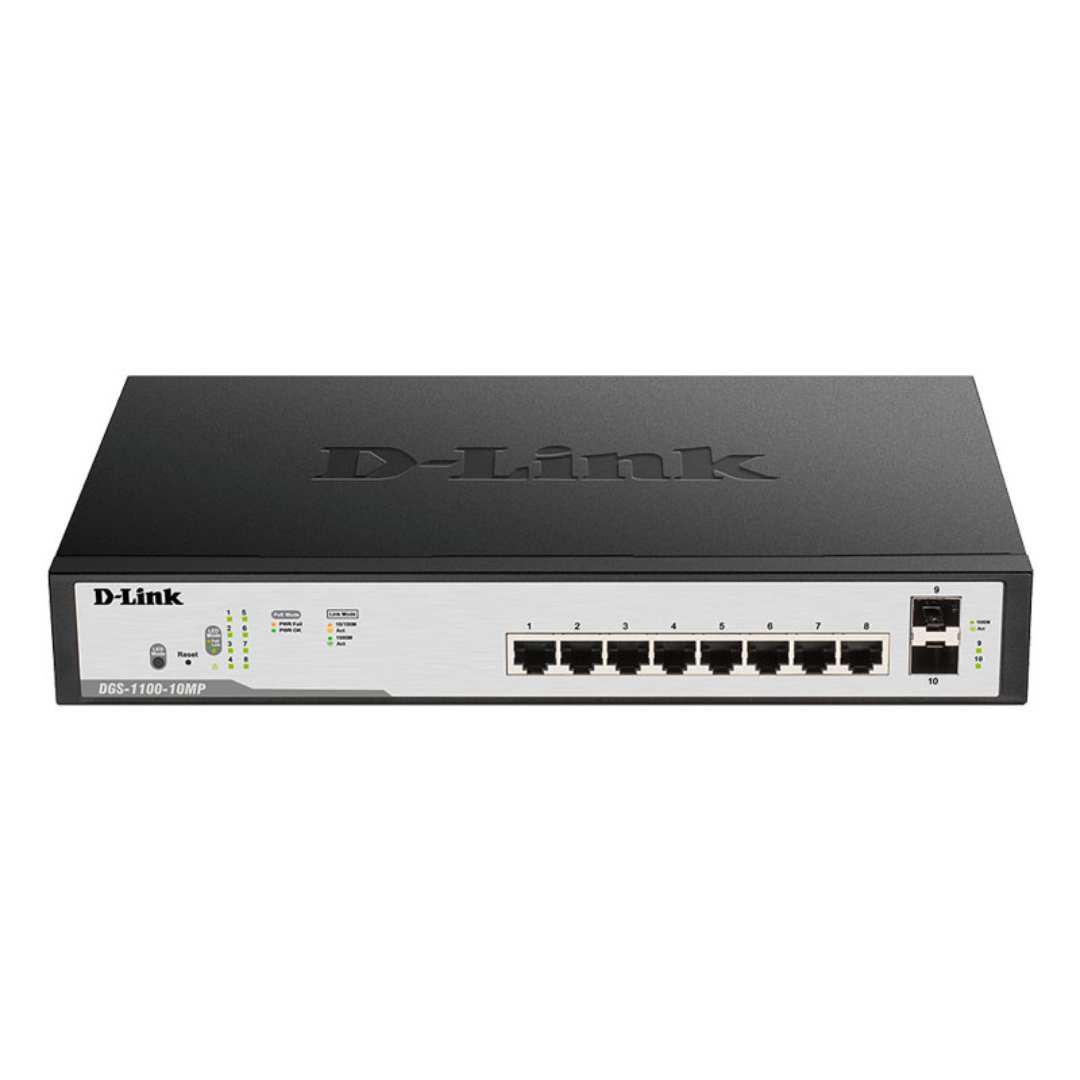 D-link 8 Port Poe Gigabit Smart Managed Switch + 2 Sfp Ports - Dgs-f1100-10ps