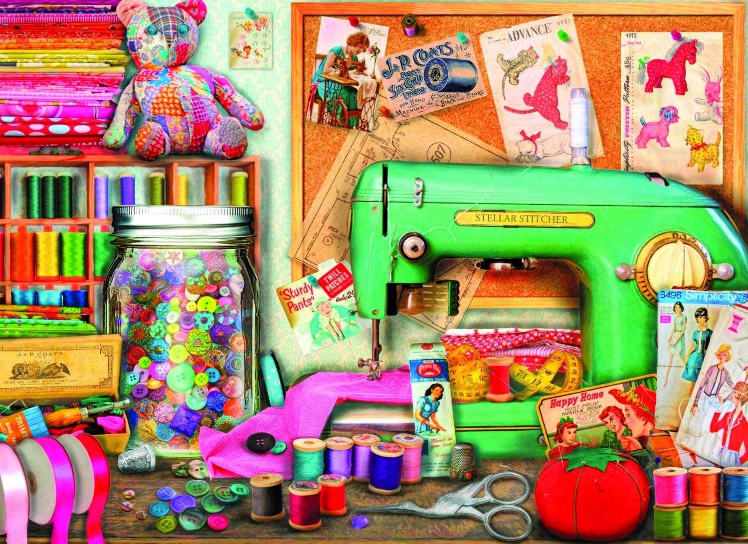 The Sewing Desk - Crafts Yarn Bear Patches Art Home 500 pc Jigsaw by Artist Aimee Stewart