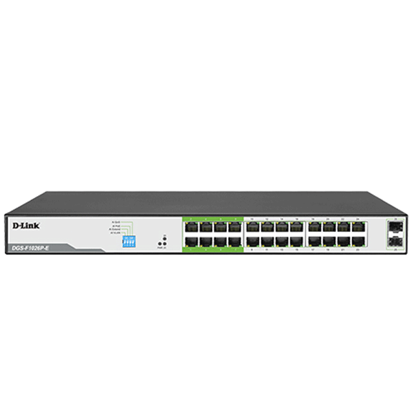 D-Link upto 250 Meter support 24-Port 1000Mbps PoE Switch with 2 SFP Ports (DGS-F1026P)